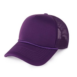 Classic Foam Trucker Hat Summer Mesh Rope Cap Solid Two Toned Blank Hat for Mens Womens Adjustable Strap Light Weight (Purple)