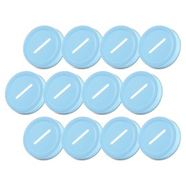 PATIKIL 12Pcs Metal Coin Slot Lid, 70mm Tinplate Canning Bank Caps for Money Saving Cards Storage Regular Mouth Caps Inserts for Mason, Canning Jars, Blue