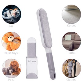 Alihoo Bürste Haarentferner, Pet Pinsel,Neu mit doppelseitiger Fusselbürste und selbstreinigender Basis,perfekt für Möbel,Teppich (Large&Travel Size Brush)