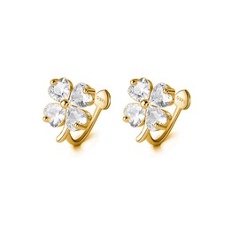 Reffeer Solid 925 Sterling Silver Cluster Flower Clip On Earrings for Women Teens CZ Flower Ear Cuff Earrings Non Piercing Wraps (B-18K Gold)