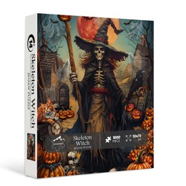 PICKFORU - Rompecabezas de Halloween de terror para adultos, 1000 piezas, rompecabezas de bruja de esqueleto aterrador, calabaza, rompecabezas de fantasma de calavera como decoración de Halloween