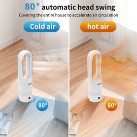 Hiluce All Season Bladeless Fan, 1400W Space Heater & 40W Tower Fan Combo with Remote,Installation Free 25dB Quiet Fans,Tip-Over Switch80°Oscillating, 8 Speeds, 9H Timer,22 inch