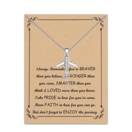 FUSTMW Airplane Charm Necklace Aircraft Gifts Flight Attendant Gifts Pilot Gifts for Aviation Necklace Airplane Jewellery, Small, No Gemstone