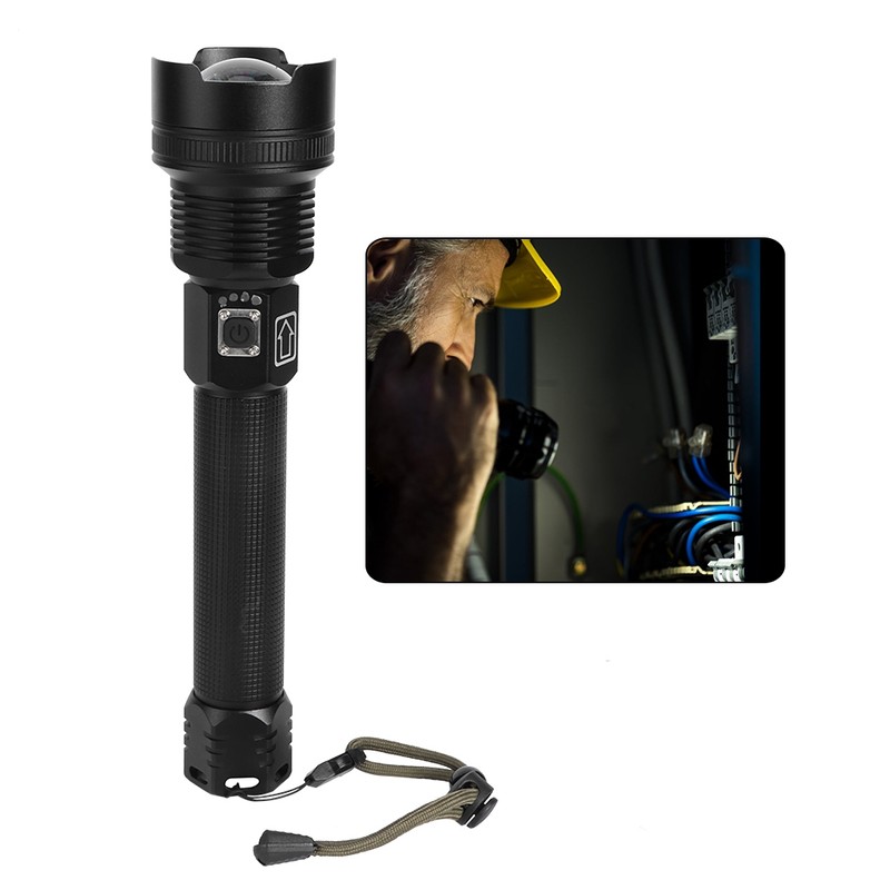 XHP70 Super Bright Telescopic Zoom Waterproof Outdoor Portable Flashlight USB