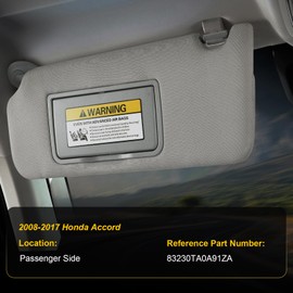 ItranMc Sunvisor Passenger Side for 2008-2017 Honda Accord Accessories, Right Side Sun Visor with Light Mirror, Gray, Replacement#83230-TA0-A91ZA