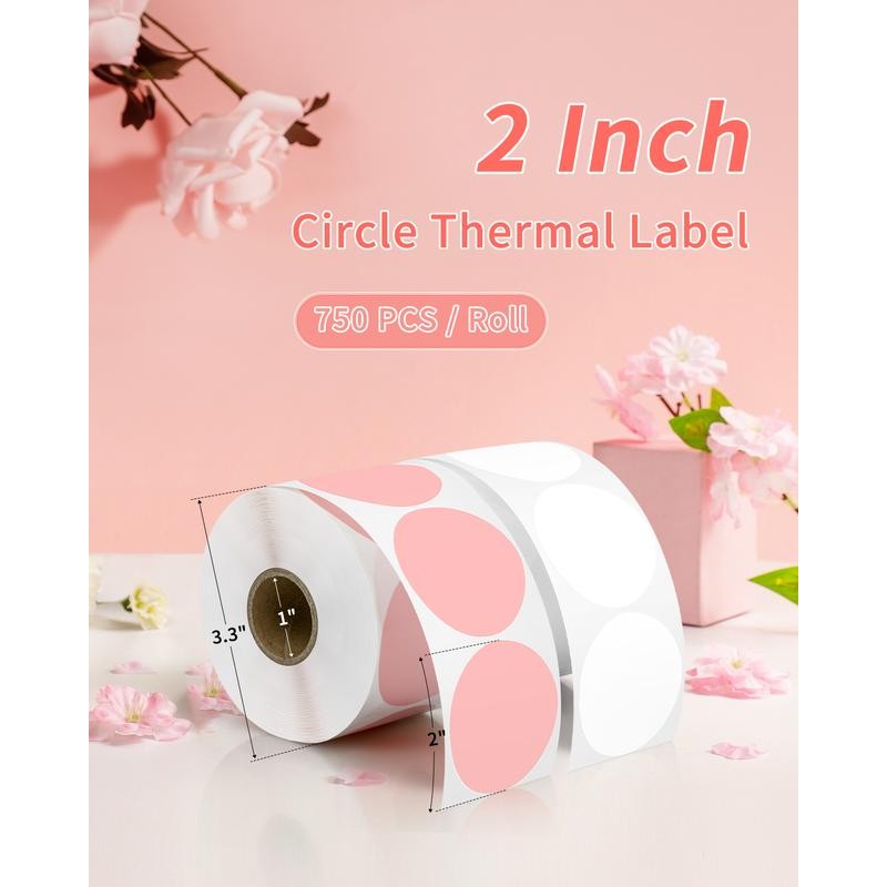 JADENS 2 Inch Round Direct Thermal Sticker Label, Self-Adhesive &