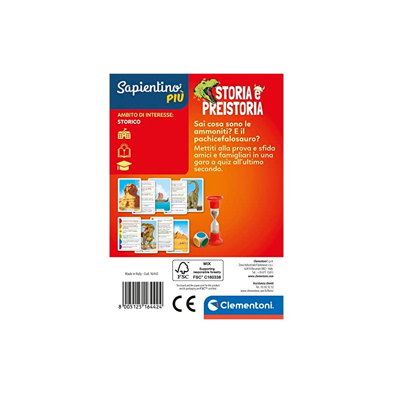 Clementoni 16442 Sapientino Plus Head Prehistory Learning Game 6 Years,