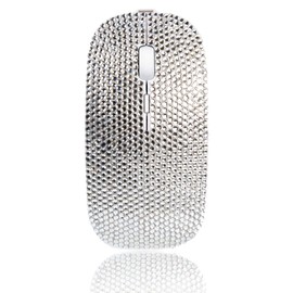 Bling Wireless Mouse Sparkly, Silver Rhinestone Glitter Computer Mouse Wireless with USB Receiver for Girls, Bedazzled Cute Mice for Laptop, PC, Notebook, MacBook Gift
