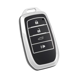 OFF WE GO for Toyota Key Fob Cover, Soft TPU Key Case Fit for 2019-2024 Venza RAV4 Prime Hilux Land Cruiser Fortuner Grand Highlander Corolla Cross Smart Car Key Holder (Silver Black)