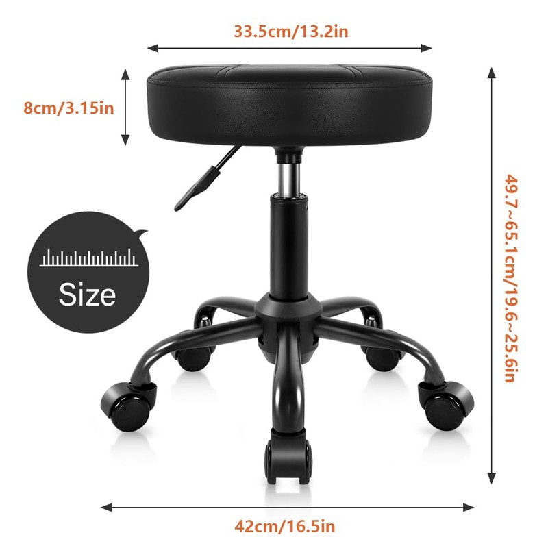 KKTONER Rolling Stool Chair PU Leather Height Adjustable Round Stool
