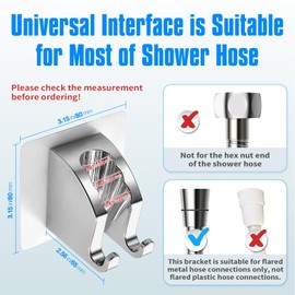 JONKEAN Chrome Handheld Shower Head Holder with 2 Hanger Hooks Strong Adhesive Shower Head Holder Adjustable Shower Wand Holder Wall Mount, Bathroom Waterproof Shower Bracket Holder
