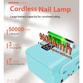 Cordless UV Nail Lamp 220W, Professional LED Nail Lamp with 48 Beads & Touch Display, Rechargeable UV Light for Gel Nails Built-in 3-Timer Modes & Auto Sensor, Fast Curing Nail Dryer (Blue)