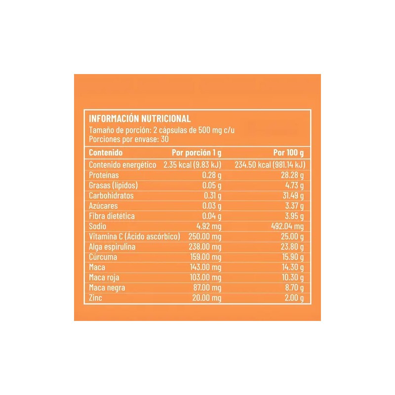 Alga Espirulina Maca Cúrcuma Vitaliken Kenkoi 1 Mes Sin Sabor