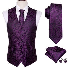 Barry.Wang Formal Mens Vest Set Paisley Tie Handkerchief Cufflink Clip Suit Waistcoat Designer 5PCS