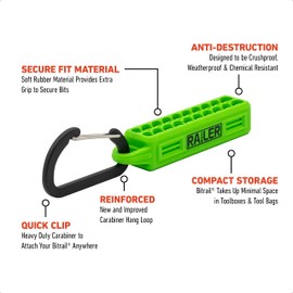 Screwdriver Bit Holder Storage Organizer – Railer 20-Hole Hi-Vis Green Bit Holder with Carabiner (2 Pack)