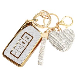 Simocky Key Fob Cover with Diamond Keychain for Lexus Car Key Shell Compatible with Lexus RX ES GS LS NX RS GX LX RC LC Smart Remote Key Protector for Women (3/4 Buttons-Silver Heart)