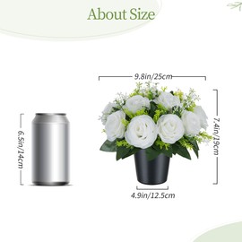 BLOSMON Artificial Grave Flowers Pots: 2 Pcs Red Silk Cemetery Flower Funeral Outdoor Decoration Memorial Floral Decorative Graveside Ornaments Fake Bouquet with Holders Burgundy Arrangements