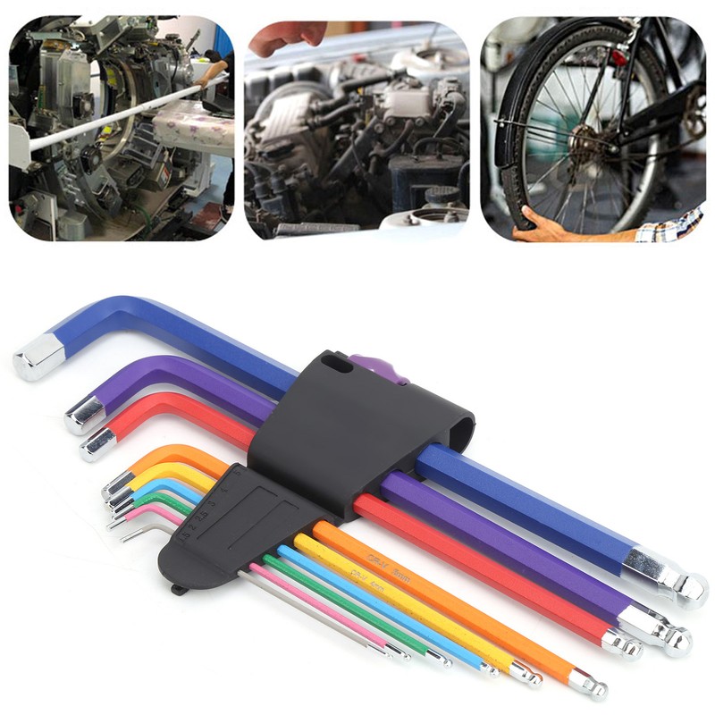 9Pcs Hex Wrench Set Steel Ball Head Colorful Extension L