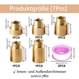 5 Stück Hahnverlängerung 1/2 Zoll, mit 2 Rollen Klebstoff, Verlängerung 1/2 Zoll, Länge Verlängern 10mm/15mm/20mm/25mm/30mm Wasserhahnverlängerung aus Messing, verlängerung Fitting