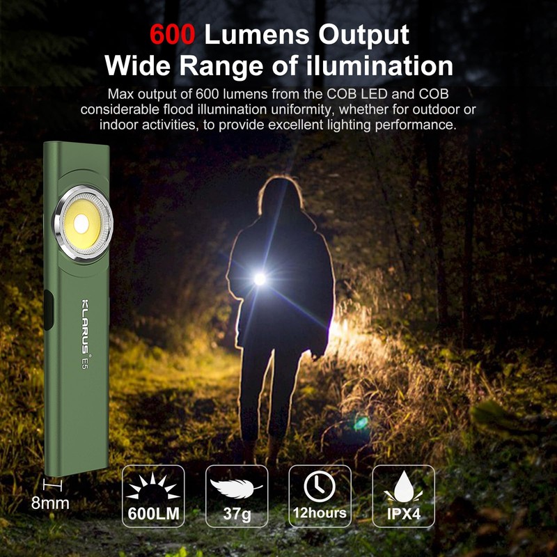 klarus E5 Pocket Flashlight, Rechargeable EDC Flashlight, Super Slim 4.2x1x0.3inch,
