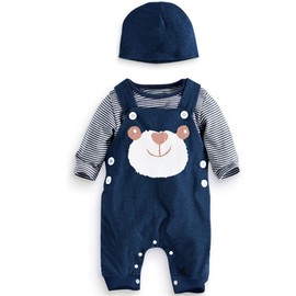 Baby Boy Clothes 0-3 Months Set Autumn Winter Newborn Baby Boy Clothes Outfit Infant Clothes Set 3pcs Stripes T-shirt Top And Bear Pattern Dungarees