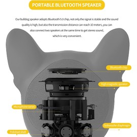 Dog Head Bluetooth Speaker, French Bulldog Wireless Speaker, Portable Stereo Sound Music Player in Dog Shape, Wireless Bluetooth Speaker, 32G Large Memory, Cool Creative