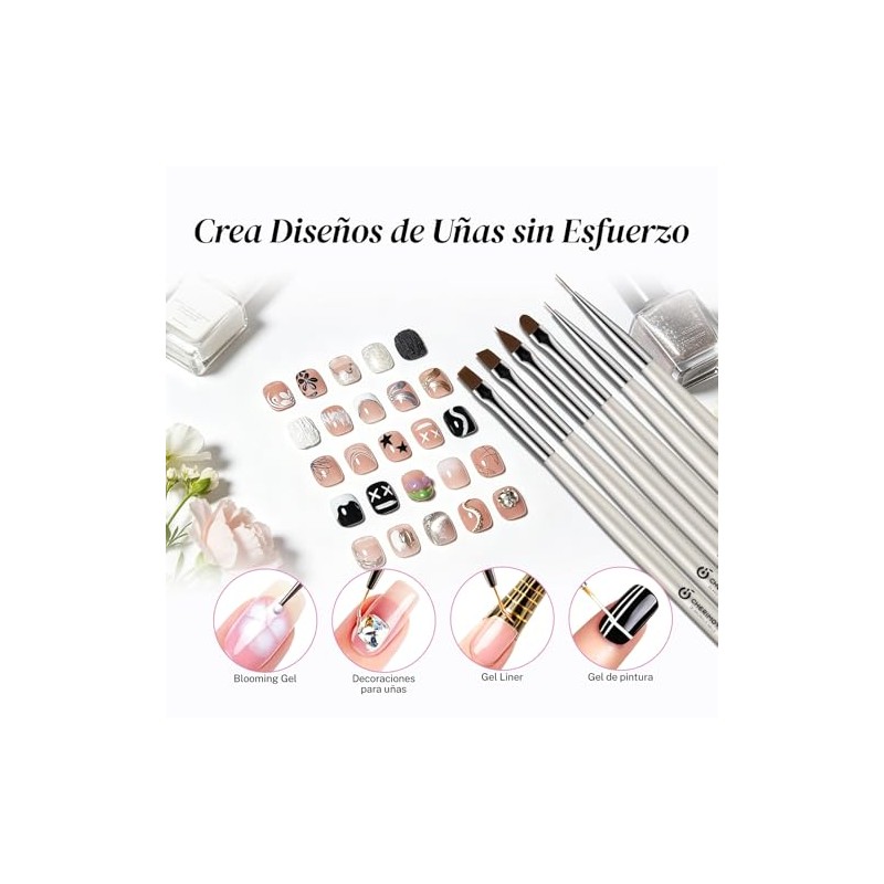 CHERIMOYA Kit 6 Pinceles Nail Art Perla Blanca