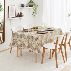 KP HOME Wipe Clean Tablecloth Square 55x55 In (140x140cm) - Moroccan Azulejo PVC Wipeable Plastic Table Cloth for Outdoor - Waterproof Oilcloth 4 Seat Dining Table Cover with Lisbon Tiles Pattern