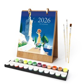 YICHEN Desk Calendar 2026, Painting by Numbers Flower Calendar, Flip Stand Up Calendar Planner, Desktop Monthly Calendar, with Acrylic Paints and Brushes for Home, School or Office (7.1 x 8.8 inches)