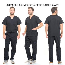 Dagacci Medical Uniform Scrubs Medical Uniform Unisex Scrubs Set Medical Scrubs Top and Pants (X-Large, Black)