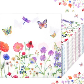 120 PCS Spring Floral Napkins Disposable, Elegant Wildflower Butterfly Design, 3-Ply Decorative Paper Hand Towels for Wedding, Bridal Shower, Baby Shower, Birthday, Tea Party & Table Decor