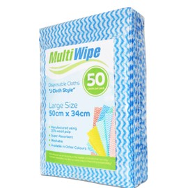 100 Large Blue "J Cloth Style." Cloths | 50cm x 34cm | 30% Wood Pulp | Also In Packs of 50, 200 and 500