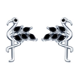 MicLee Women's Earrings 925 Sterling Silver Black Crystal Flamingo Girls Zirconia Earrings Earrings, Sterling Silver, Cubic Zirconia