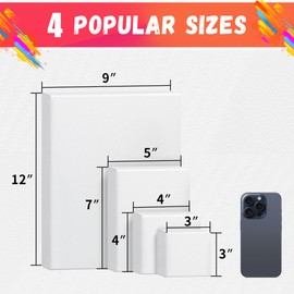 FIXSMITH Stretched Canvas for Painting, 3"x3", 4"x4", 5"x7", 9"x12", Pack of 4, Pre-Primed Canvases Wood Framed Canvas Boards for Oil Acrylic Paint, Acid-Free Painting Canvas for Kids &Artists