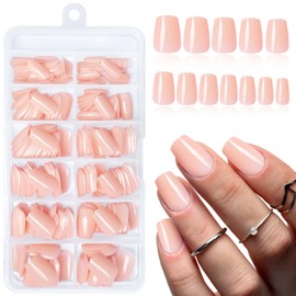 LoveOurHome 240pc Coffin Press on Nails Short Fake Nails with Glue, Short Press on Nails Coffin Glue on Nails Nude Acrylic Nails Press ons False Nail Women Artficial Fingernails Fake Nail with Tabs