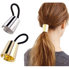 2PCS Metal Circle Hair Cuff Elastic Hair Band Hair Ties Ponytail Holder Buckles Hair Rope Hair Wrap Accessories Punk Hair Rings for High Ponytail(Gold+Silver)