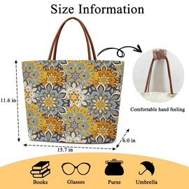 Flower Canvas Tote, Floral Handbags for Women, Floral Gifts for Mom, Wife, Teen, Friend, Sister - Reusable Grocery Shopping Bags With Foldable Shoulder Handles - Beach Tote - Cute - 03