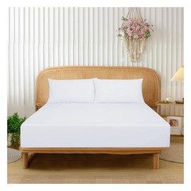 Funky Gadgets Double Fitted Sheet White Extra Deep Pocket 16 Inch (40cm) 90 GSM Soft Brushed Microfiber Bed sheets Easy Care Bottom Sheet (137 X 190cm)