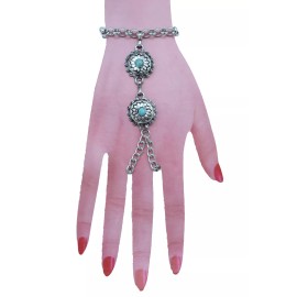 Unbranded Women Silver Hand Chain Wrist Bracelet Turquoise Blue Bead Flowers Holidays Look
