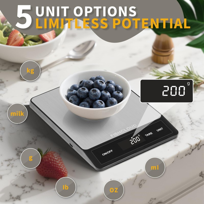 Food Scale - Rechargeable Digital Kitchen Scale 33lb, 1g/0.05oz Precision,