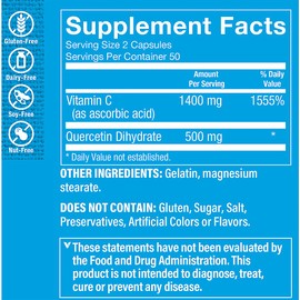 The Vitamin Shoppe Quercetin with Vitamin C - Immune & Seasonal Support | Citrus-Free Bioflavonoid | 100 Capsules | Year-Round
