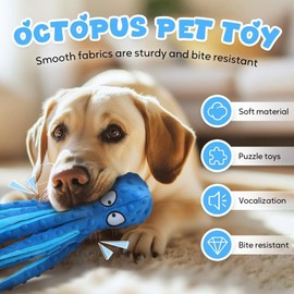 Genérico Juguetes para Perros Octopus, Nuevos Juguete Interactivo para Masticar Pulpo, Juguetes Chirriantes Pulpo sin Relleno para Perros Pequeños y Medianos (Azul)