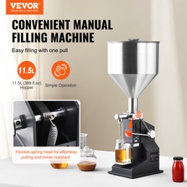 VEVOR Manual Paste Liquid Filling Machine, 5-100ml Adjustable Bottle Filling Machine, Stainless Steel Liquid Filler with 11.5L Hopper for Milk Water Juice Essential Oil Shampoo Cosmetic Honey