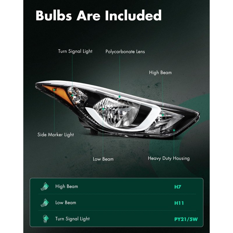 SCITOO LED Headlight Assembly Fit 2014-2016 For Hyundai Elantra Black