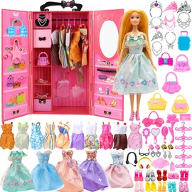 Yutoy Doll Wardrobe Set with Clothes Set, with Doll Princess, Clothes, Wardrobe Doll, Clothes, Cupboard, Shoes, Doll's Wardrobe with Accessories, Wardrobe with Doll