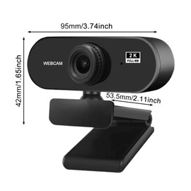 2K Ultra HD Webcam with Microphone, Full HD 2K Webcam for PC and Laptop, Plug-and-Play, Web Cam with Microphone, Auto Light Correction, 360° View Web Cam for Live Streaming Gaming Studying Conferences