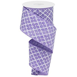 Glittered Argyle on Royal Canvas Wired Edge Ribbon - 10 Yards (Lavender, Silver, White, 2.5")