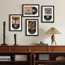 DUENPY Vinyl Record Display Frame 16x22 Inches Display Record Album and 12.5x12.5 Album Cover Art（White Bottom Mat） Wall Mount