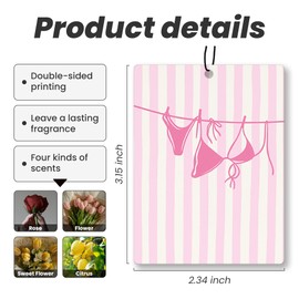 Preppy Summer Beach Car Air Freshener 4 Pcs - Preppy Coastal Tropical Bikini Seashell Palm Tree Hanging Air Freshener for Cars Closet Drawer Books, Cute Girly Car Accessories Mirror Decor for Women