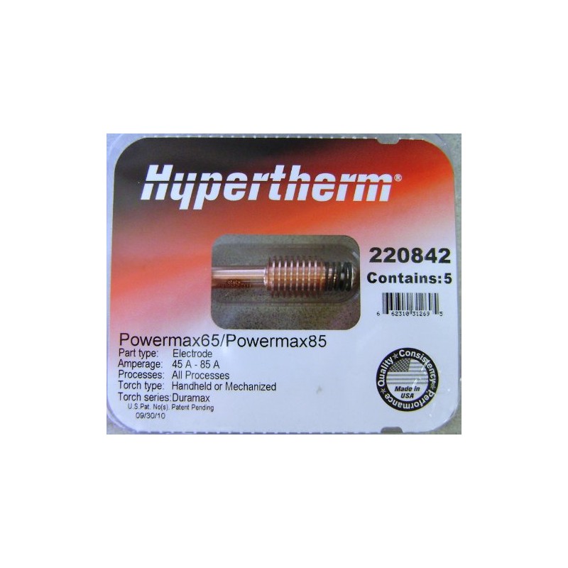 Hypertherm 220842 Electrode, Duramax and Duramax Lock, 10-105 A, 5